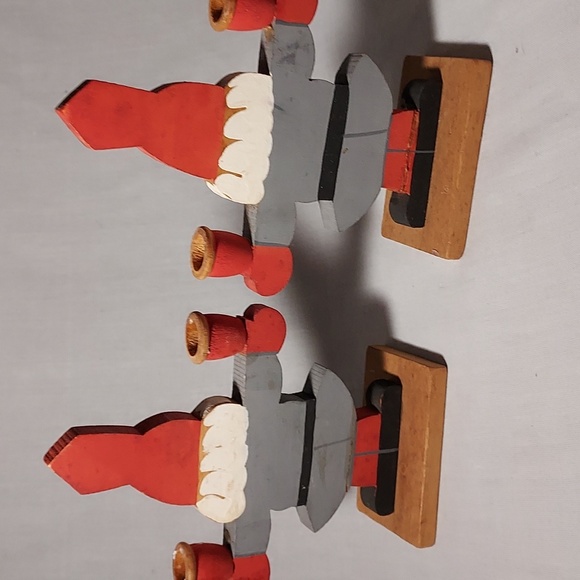 Vintage Made in Sweden Wood Carved Santa Clause Candle Holders Hand Painted - Picture 4 of 6